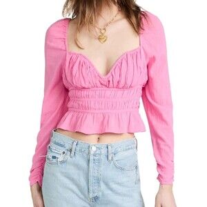 Free People Chloe Ruffle Top Pink NWT Size Med - MSRP $98.00